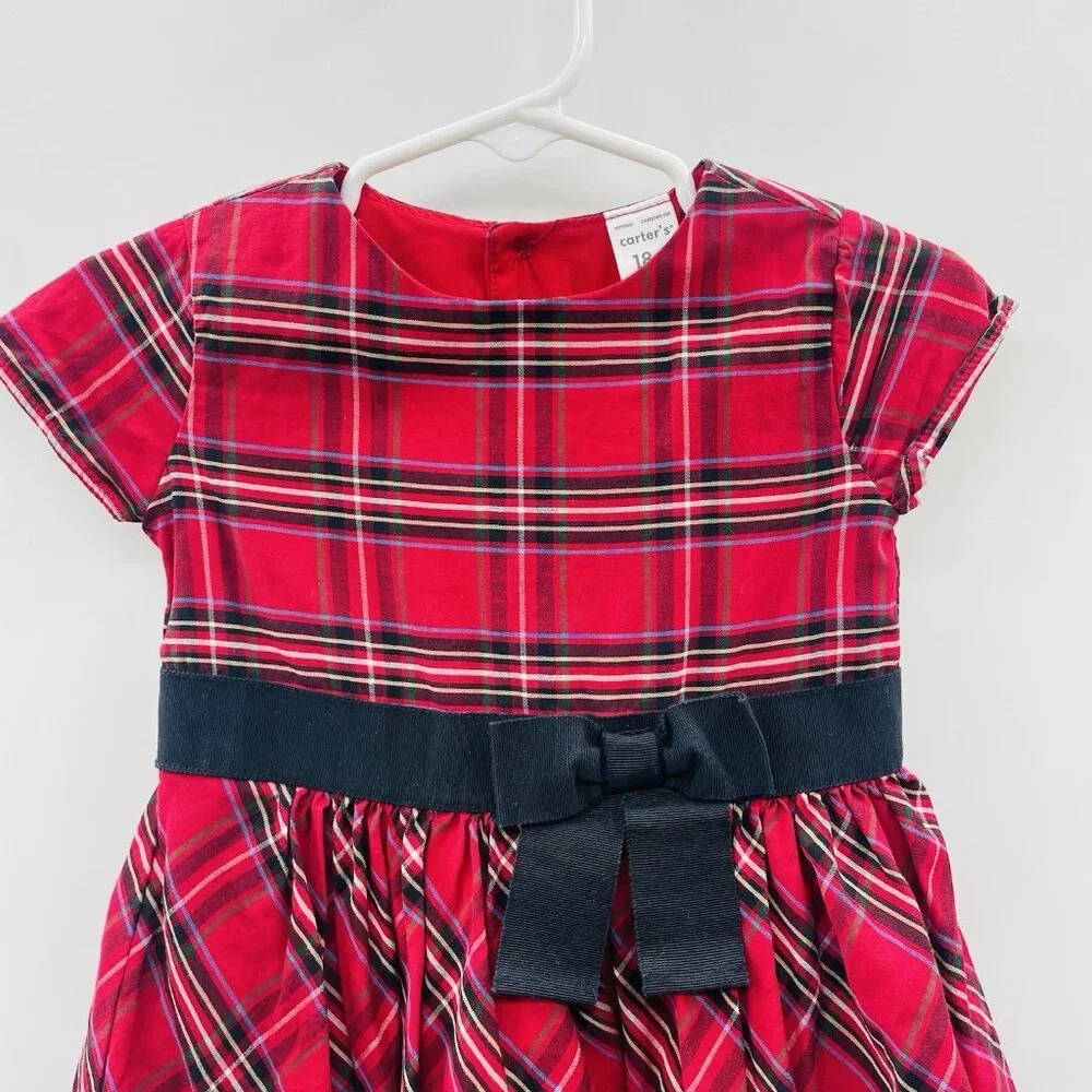Carters Baby Girls Size 18 Months Holiday Christmas Plaid Dress in Red/Black 632